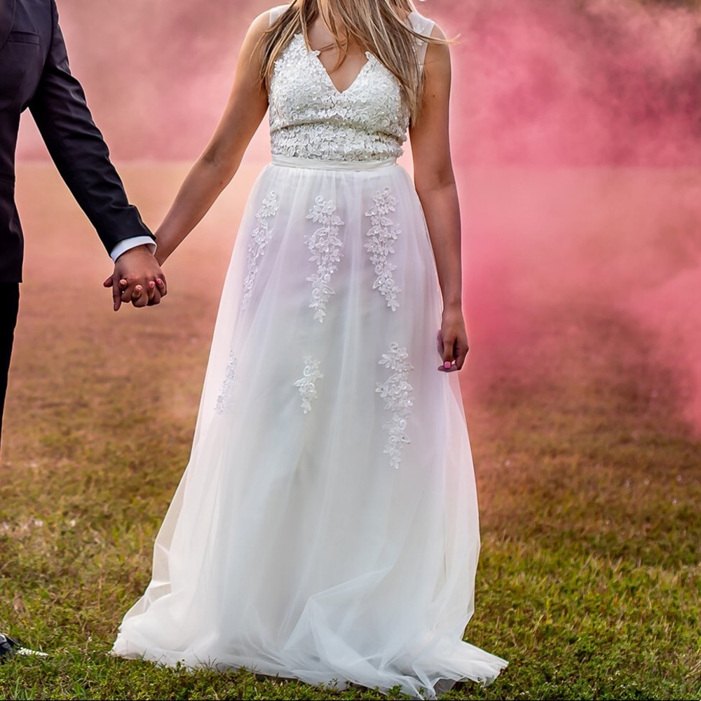 Long white dress worn once for bridal photoshoot